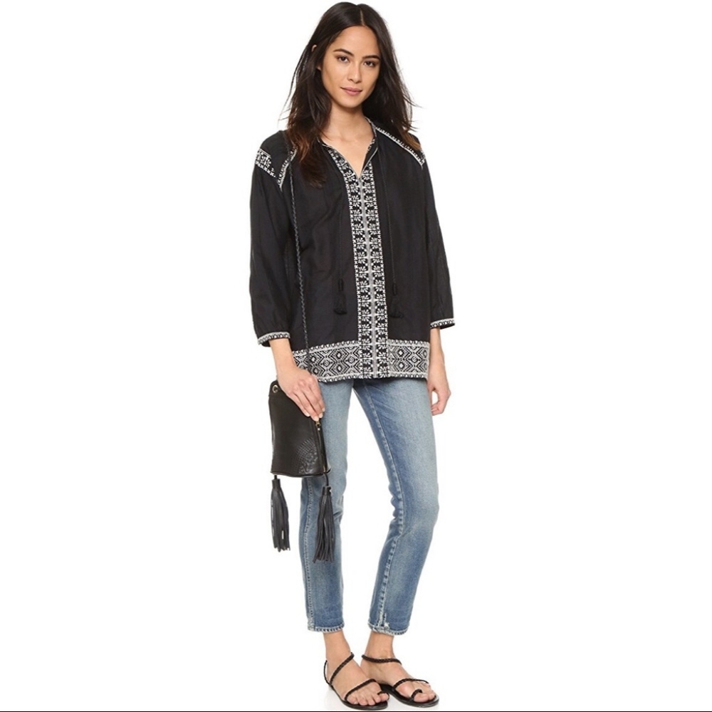 MADEWELL Black Embroidered CAMELIA Tassel Tunic Hippie Boho Top Small Peasantโ - Picture 15 of 16